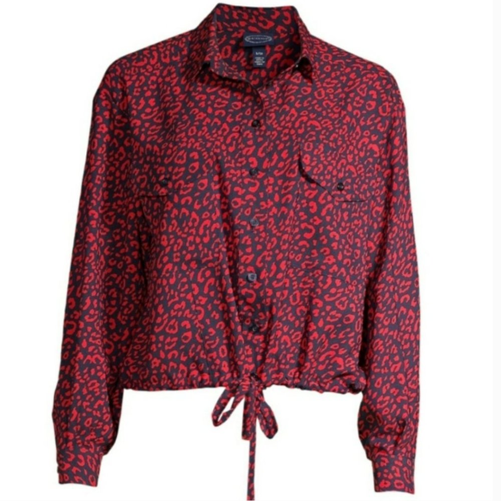 SCOOP NYC RED ANIMAL PRINT DRAWSTRING TOP XL